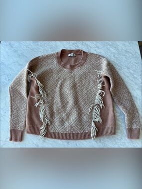 Madewell Rose-Tan Fringe Crewneck Sweater